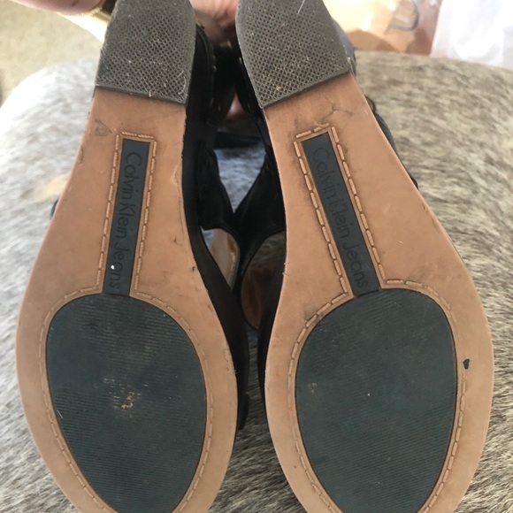 Calvin Klein Black Leather Dark Brown heel Baila Platform shoes size 8.5 - Picture 5 of 6